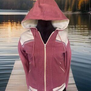80s Vtg Track & Court Womens Retro Hooded Zip-Up Jacket Acrylic Knit Pink Size S
